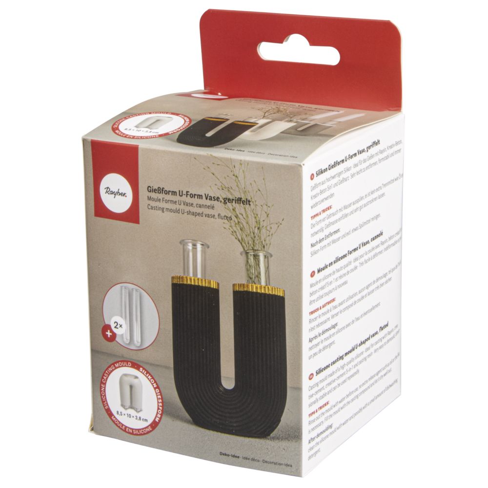 Silikon Gießform Regenbogen U-Form Vase geriffelt 8,5x3,8x10cm, inkl. 2 Reagenzgläser - mahina