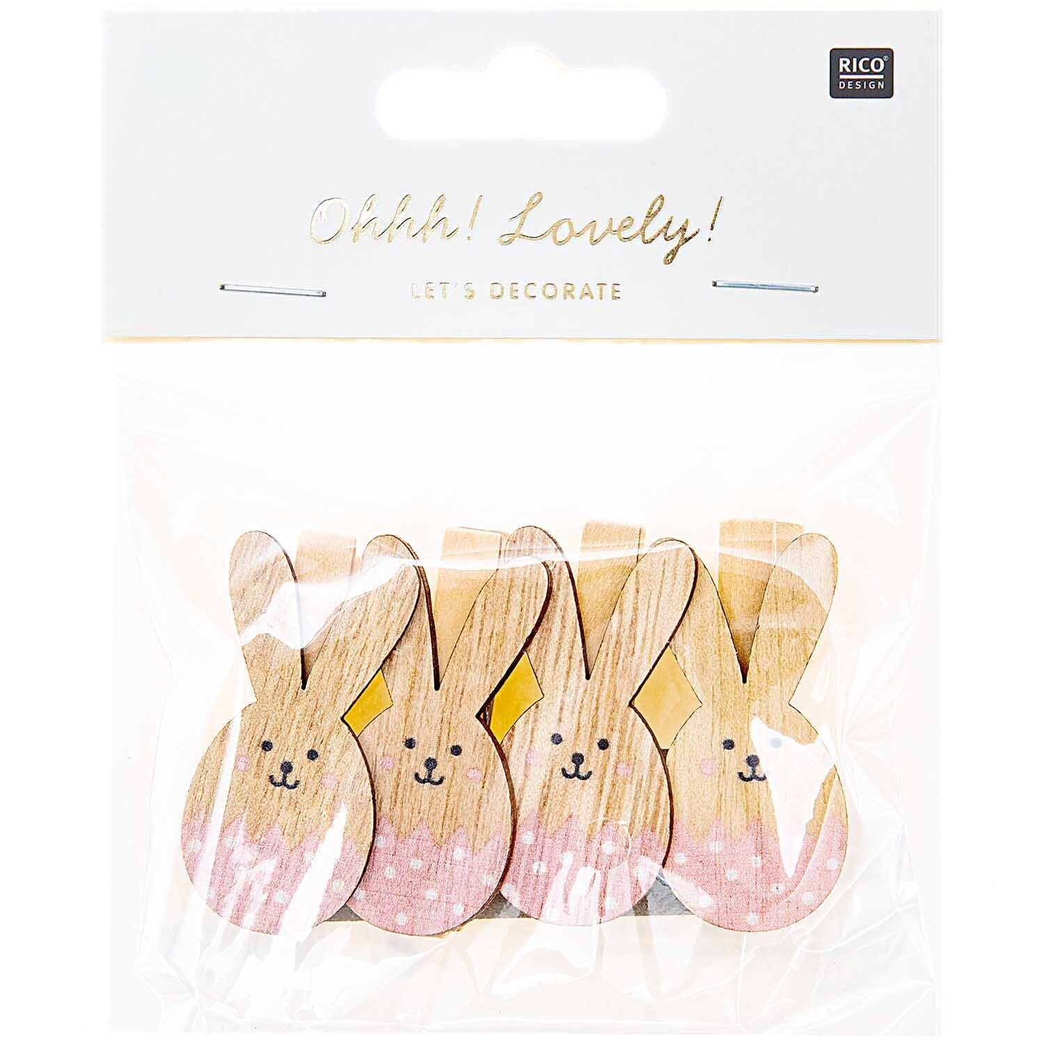 Dekoklammern Osterhase 4 Stück Puder - mahina