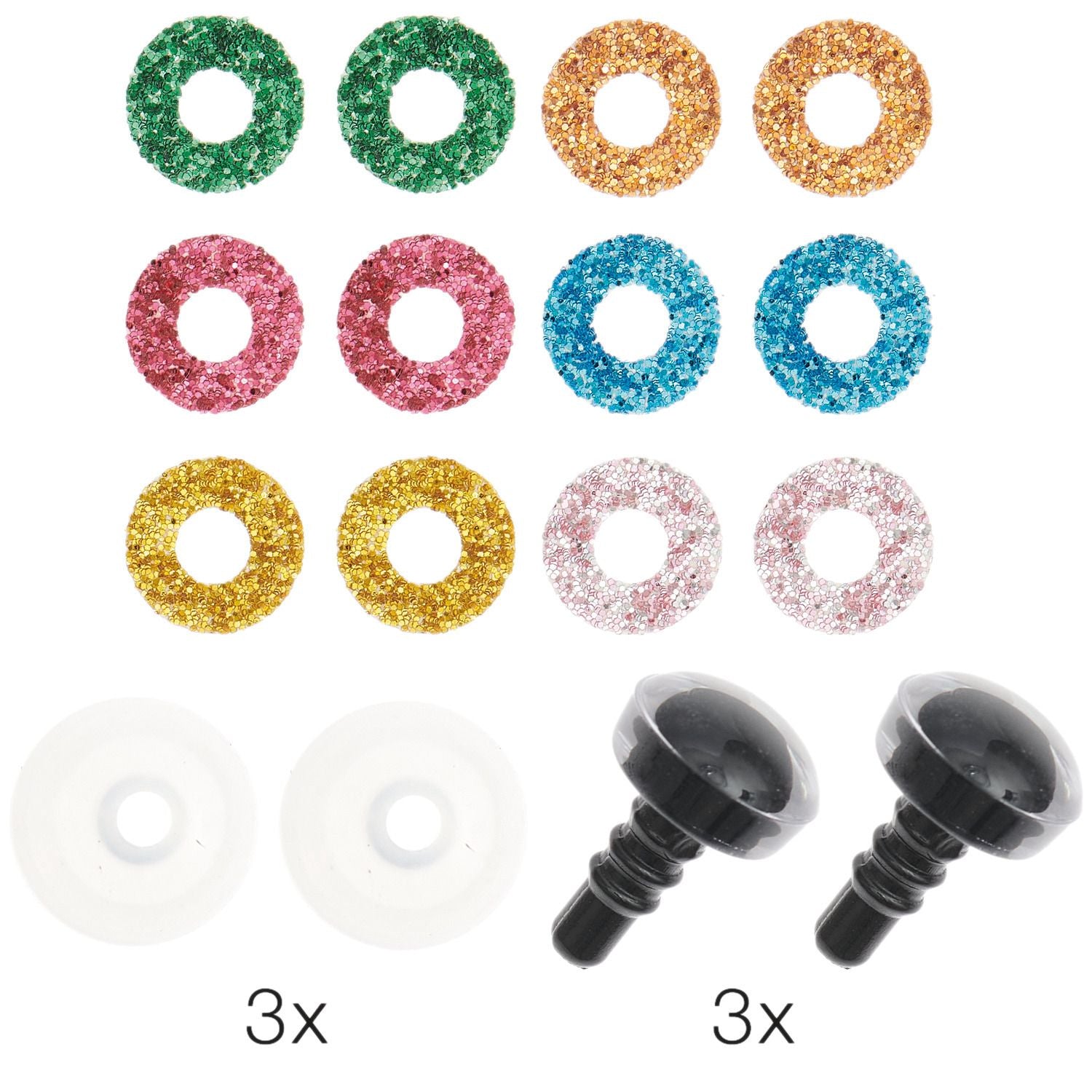 Sicherheitsaugen-Set für Kuscheltiere 9mm 3 Paar, 6 Farben - mahina