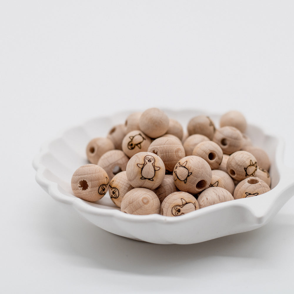Holzperle handgemachte Gravur "Pinguin" 12mm/15mm - Bastelbedarf -> Holz > Holzperlen -> Motive von mahina