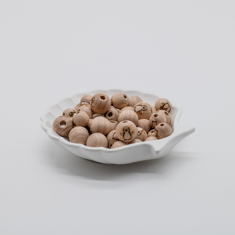 Holzperle handgemachte Gravur "Pinguin" 12mm/15mm - Bastelbedarf -> Holz > Holzperlen -> Motive von mahina