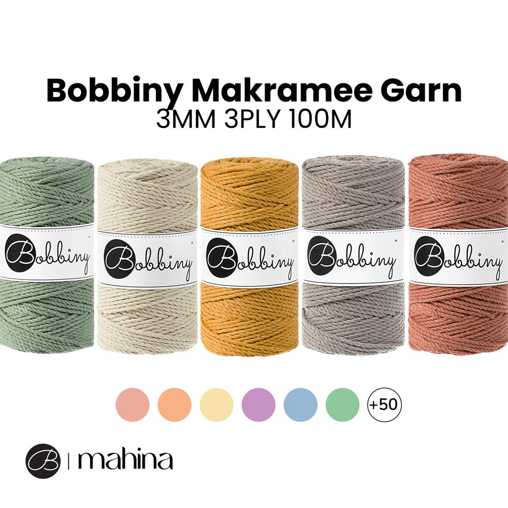 Bobbiny Makramee Garn 3mm 3ply 100m - Garne > Baumwollgarne > Bobbiny > 3ply > 3mm von mahina