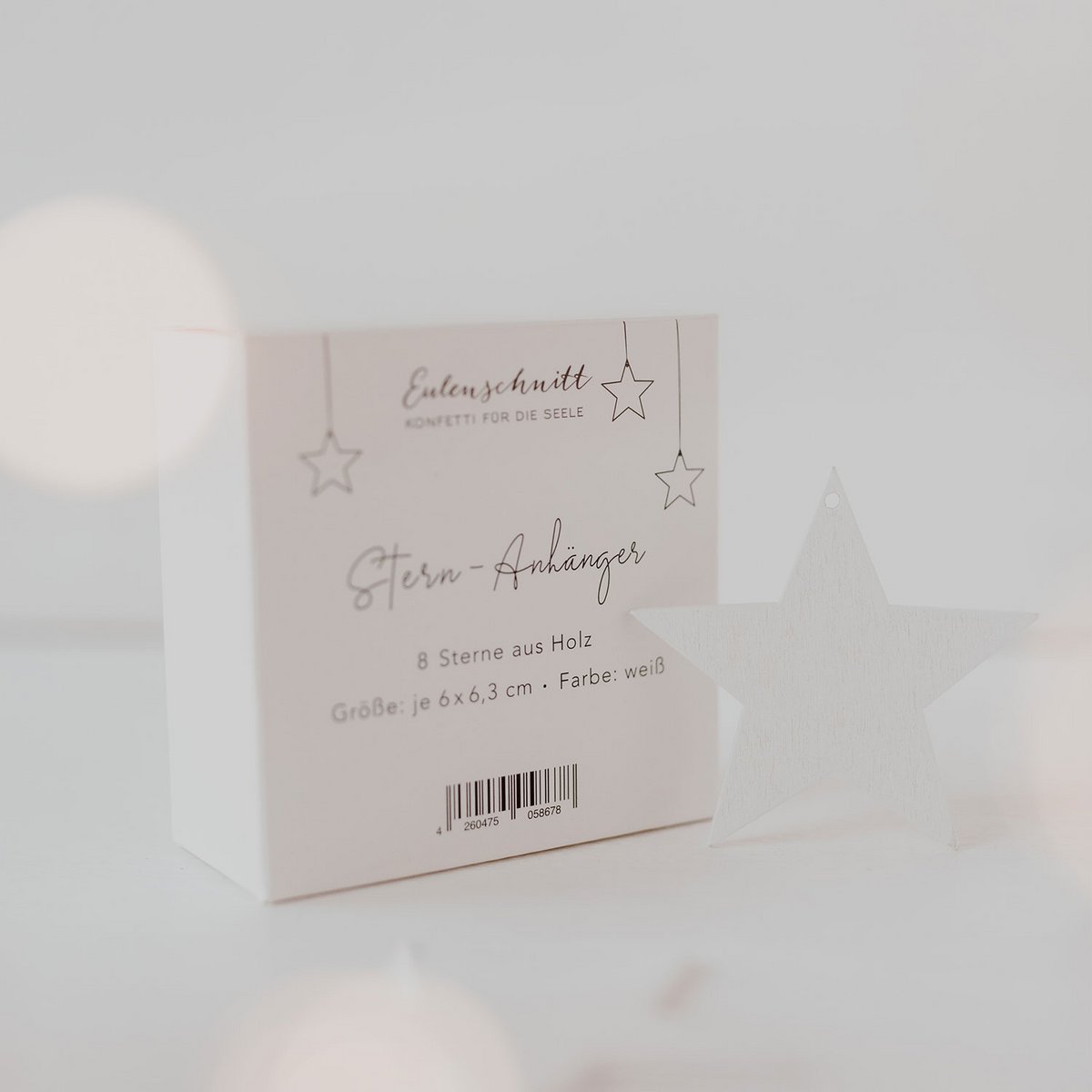 Eulenschnitt Holzanhänger Stern weiß, 8er Set - Bastelbedarf -> Holz > Holzkränze von mahina