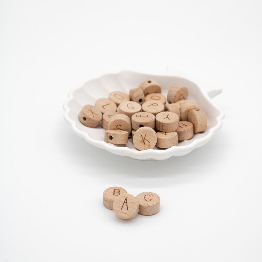 Runde Buchstaben Perlen Buchenholz 12mm - Bastelbedarf -> Holz > Holzperlen -> Hexagon von mahina