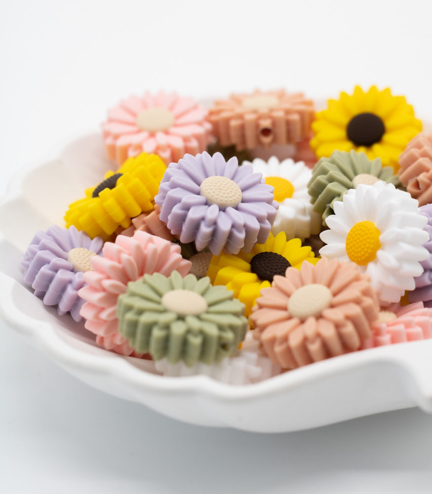 Silikonperle "Blume" 22mm 6 Farben - Bastelbedarf -> Silikon -> Silikonperlen -> Rund von mahina