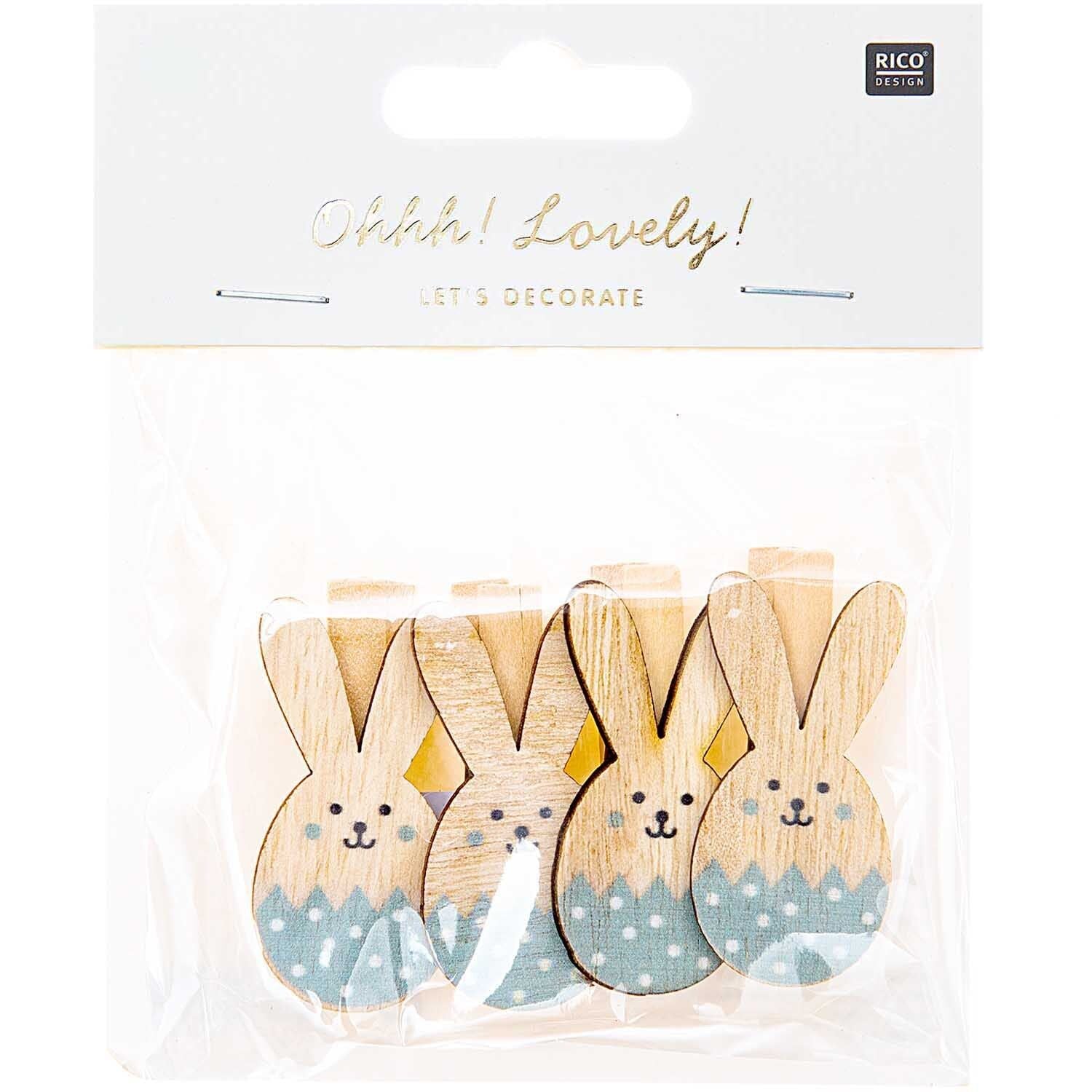 Dekoklammern Osterhase 4 Stück Mint - Bastelbedarf -> Geschenkverpackungen von mahina