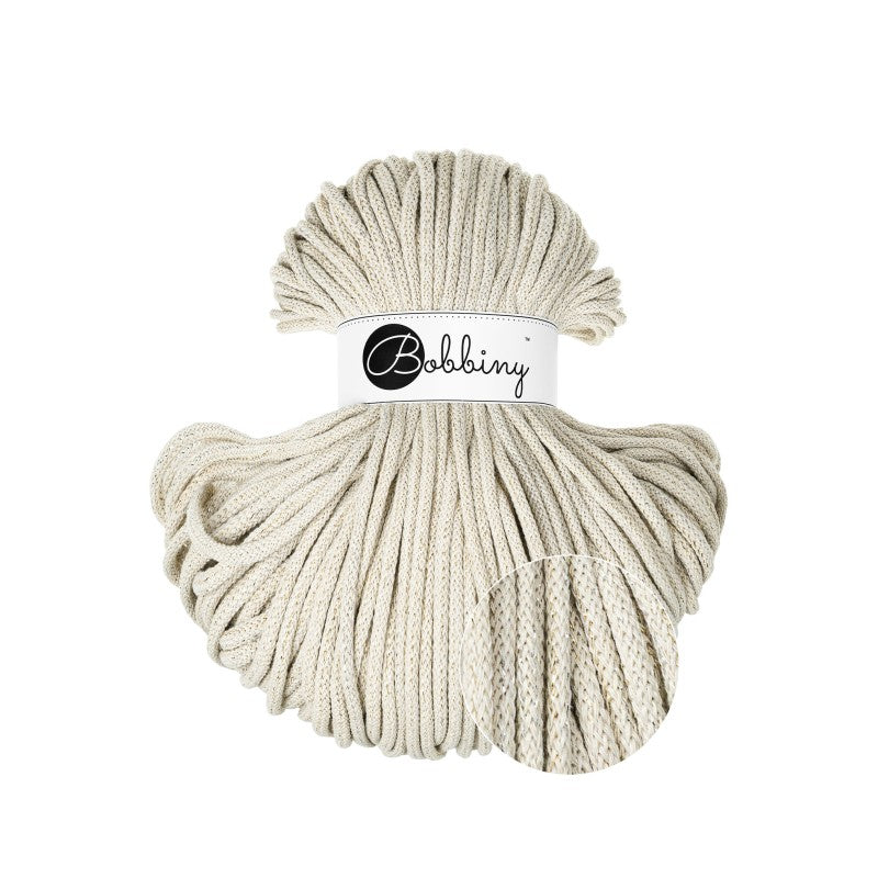 Bobbiny PREMIUM Flechtkordel 5mm geflochten Shiny Cashmere Beige 100m