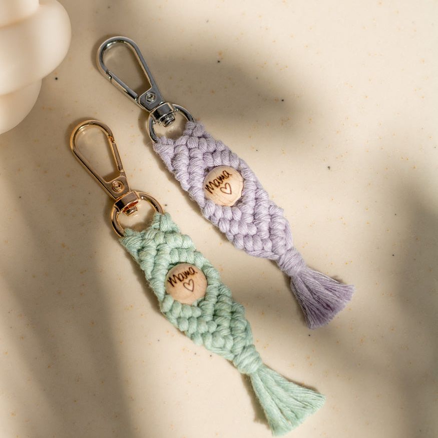 Handgemachter Makramee Schlüsselanhänger "Zoley" mit Mama-Perle - mahina