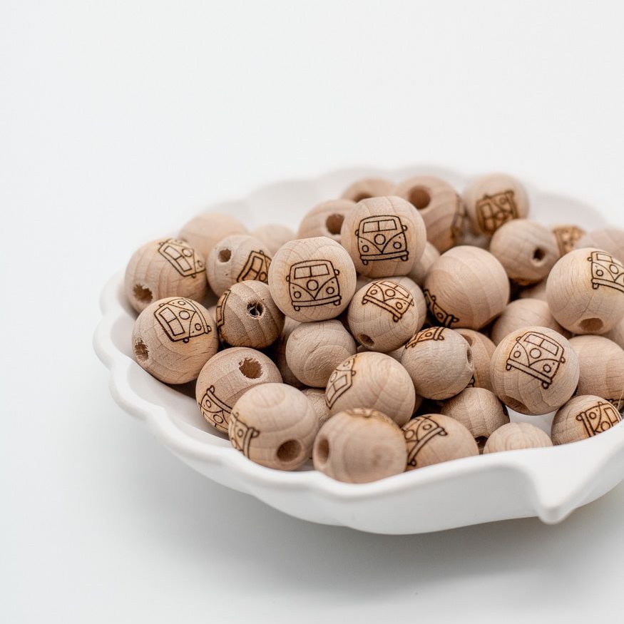 Holzperle handgemachte Gravur "Bulli" 12mm/15mm - Bastelbedarf -> Holz > Holzperlen -> Motive von mahina