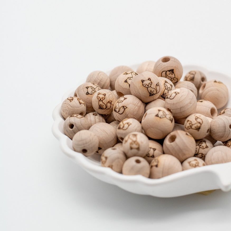 Holzperle handgemachte Gravur "Fuchs" 12mm/15mm - Bastelbedarf -> Holz > Holzperlen -> Motive von mahina