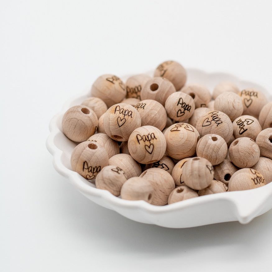 Holzperle handgemachte Gravur "Papa" 12mm/15mm - Bastelbedarf -> Holz > Holzperlen -> Motive von mahina