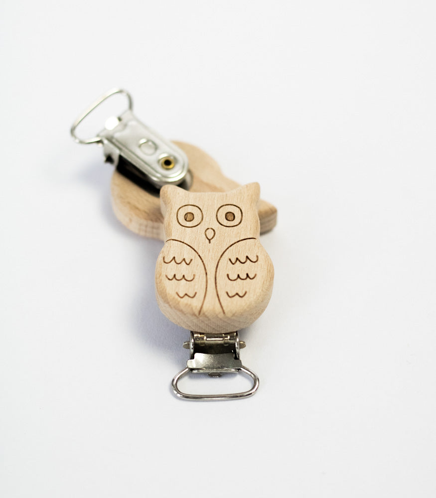 Schnullerclip "Eule" aus Buchenholz - Bastelbedarf -> Holz > Schnullerclips von mahina