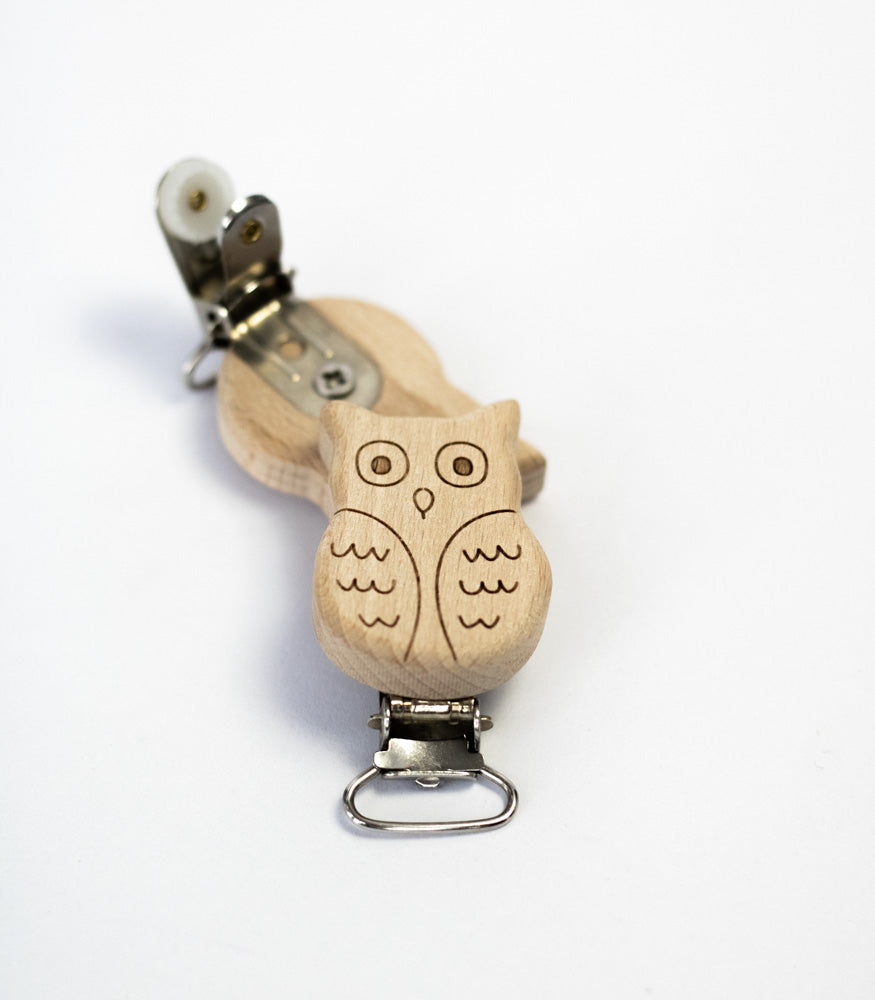 Schnullerclip "Eule" aus Buchenholz - Bastelbedarf -> Holz > Schnullerclips von mahina