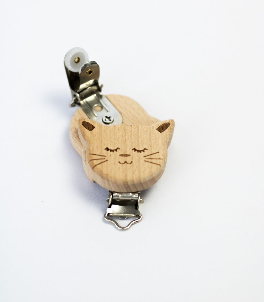 Schnullerclip "Katze" aus Buchenholz - Bastelbedarf -> Holz > Schnullerclips von mahina
