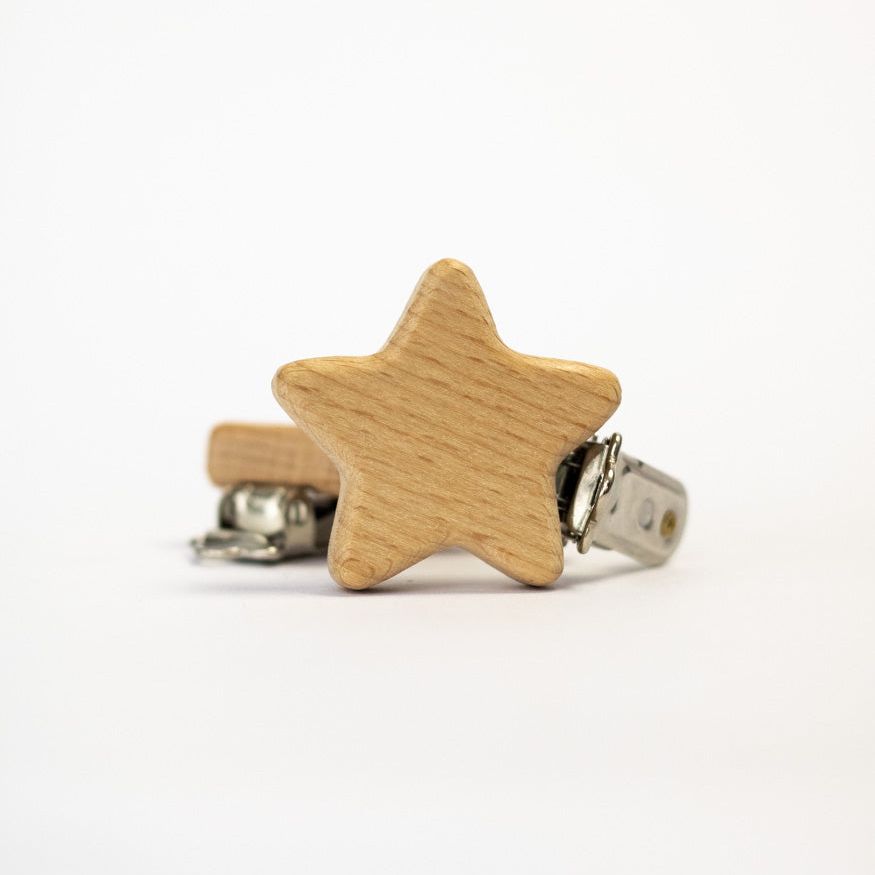 Schnullerclip "Stern" aus Buchenholz - Bastelbedarf -> Holz > Schnullerclips von mahina