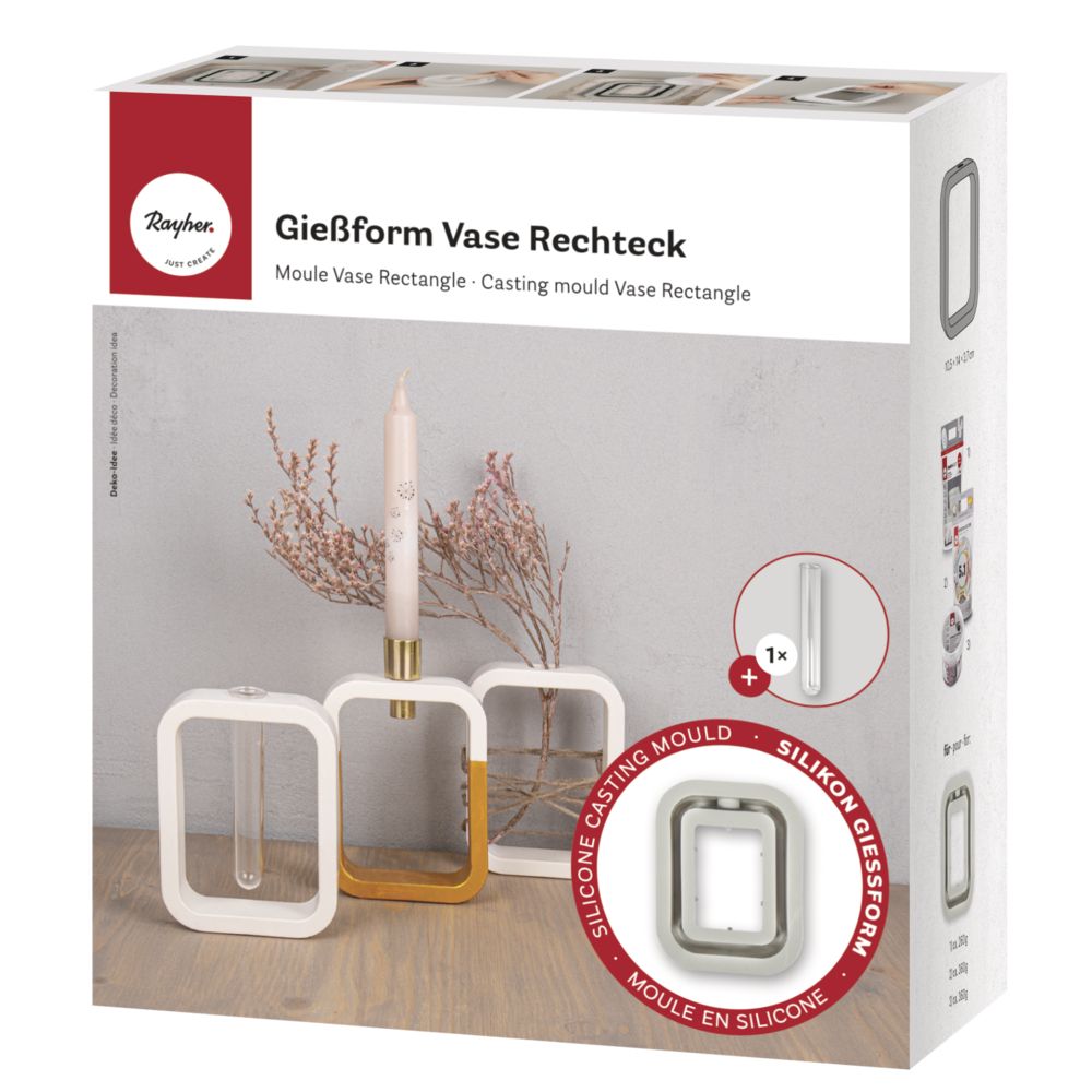 Silikon Gießform Vase Rechteck 10,5x3,7x14cm, inkl. 1 Reagenzglas - mahina