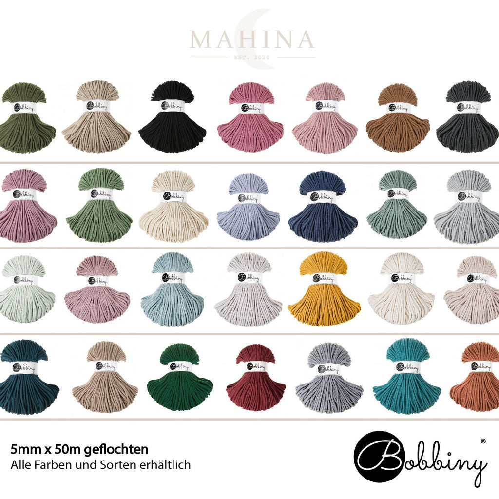 Bobbiny PREMIUM Flechtkordel 5mm geflochten 50m in verschiedenen Farben - MAHINA