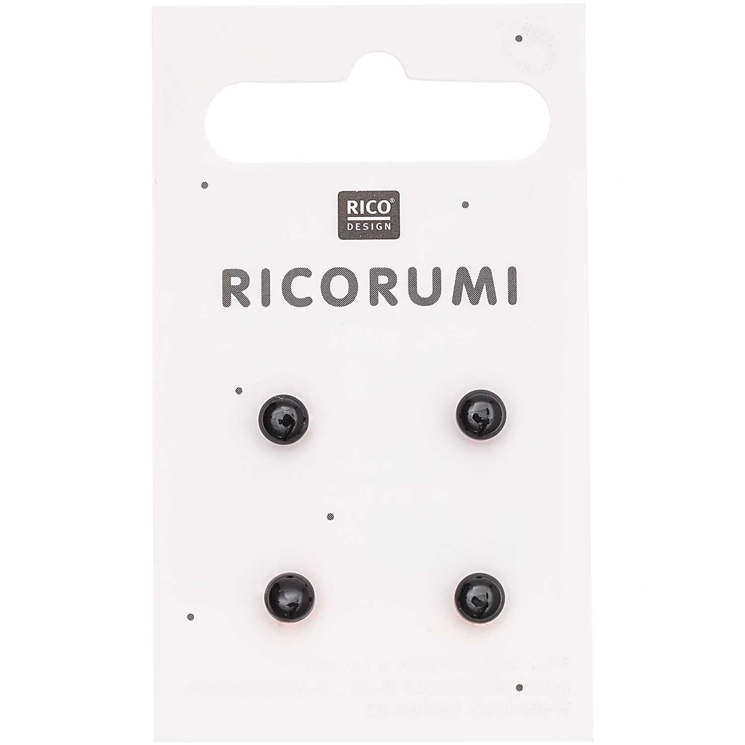 Ricorumi Knopfaugen Braun-Schwarz 5mm, 4 Stück mit Steg - mahina