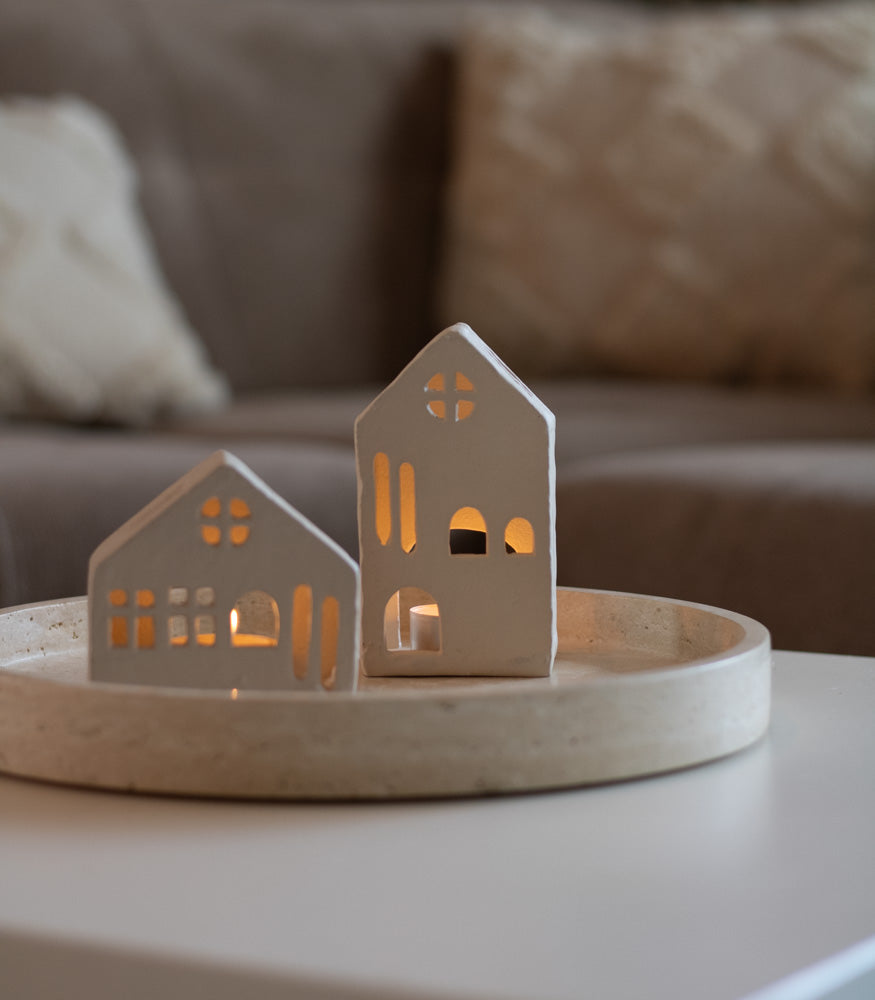 Teelichthalter Haus aus Keramik, verschiedene Größen - mahina