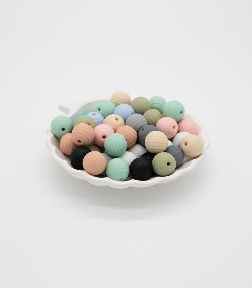 Runde Silikonperle "Rillen" in 15mm, verschiedenen Farben - MAHINA