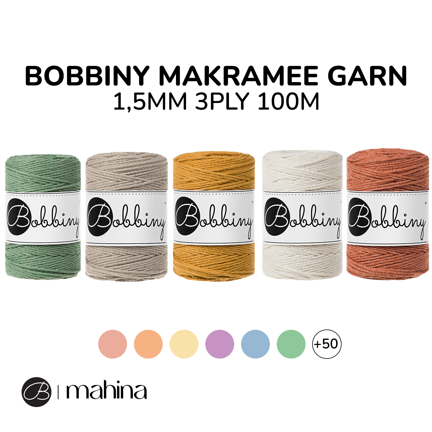 Bobbiny Makramee Garn 1,5mm 3ply 100m - mahina
