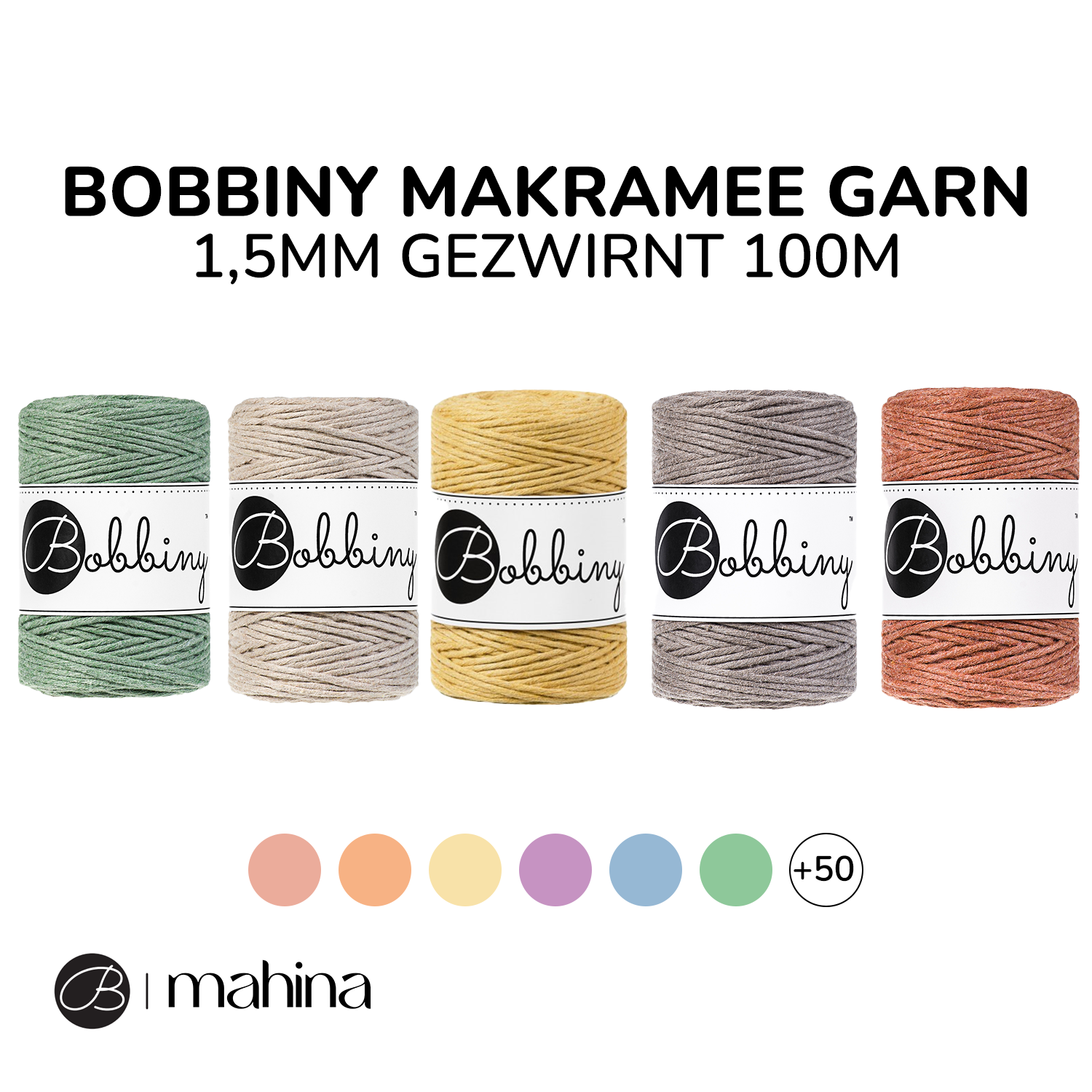 Bobbiny Makramee Garn 1,5mm gezwirnt 100m - mahina