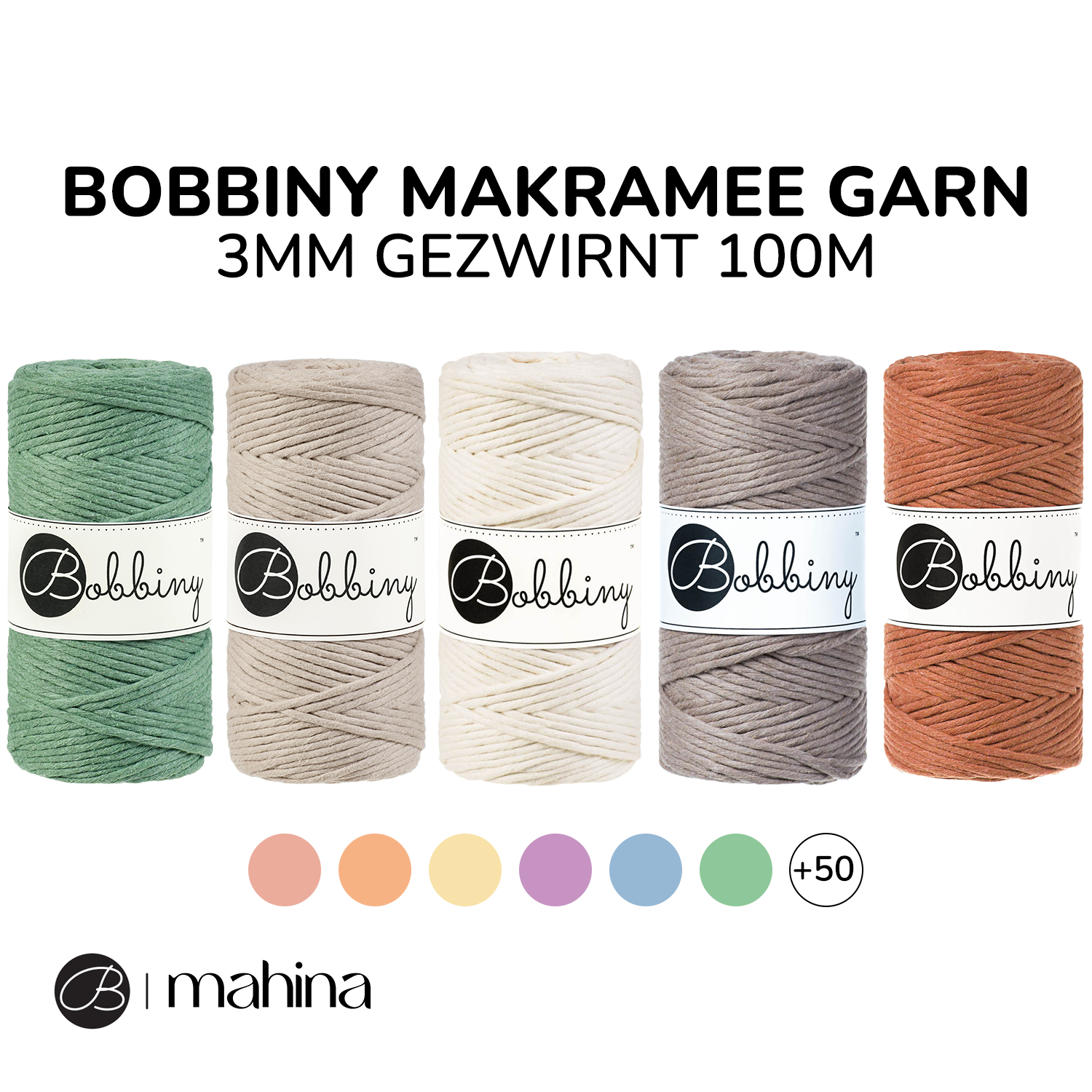 Bobbiny Makramee Garn 3mm gezwirnt 100m - mahina