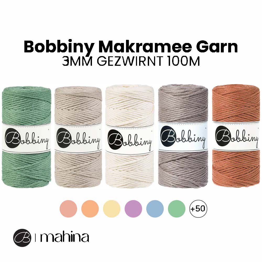 Bobbiny Makramee Garn 3mm gezwirnt 100m