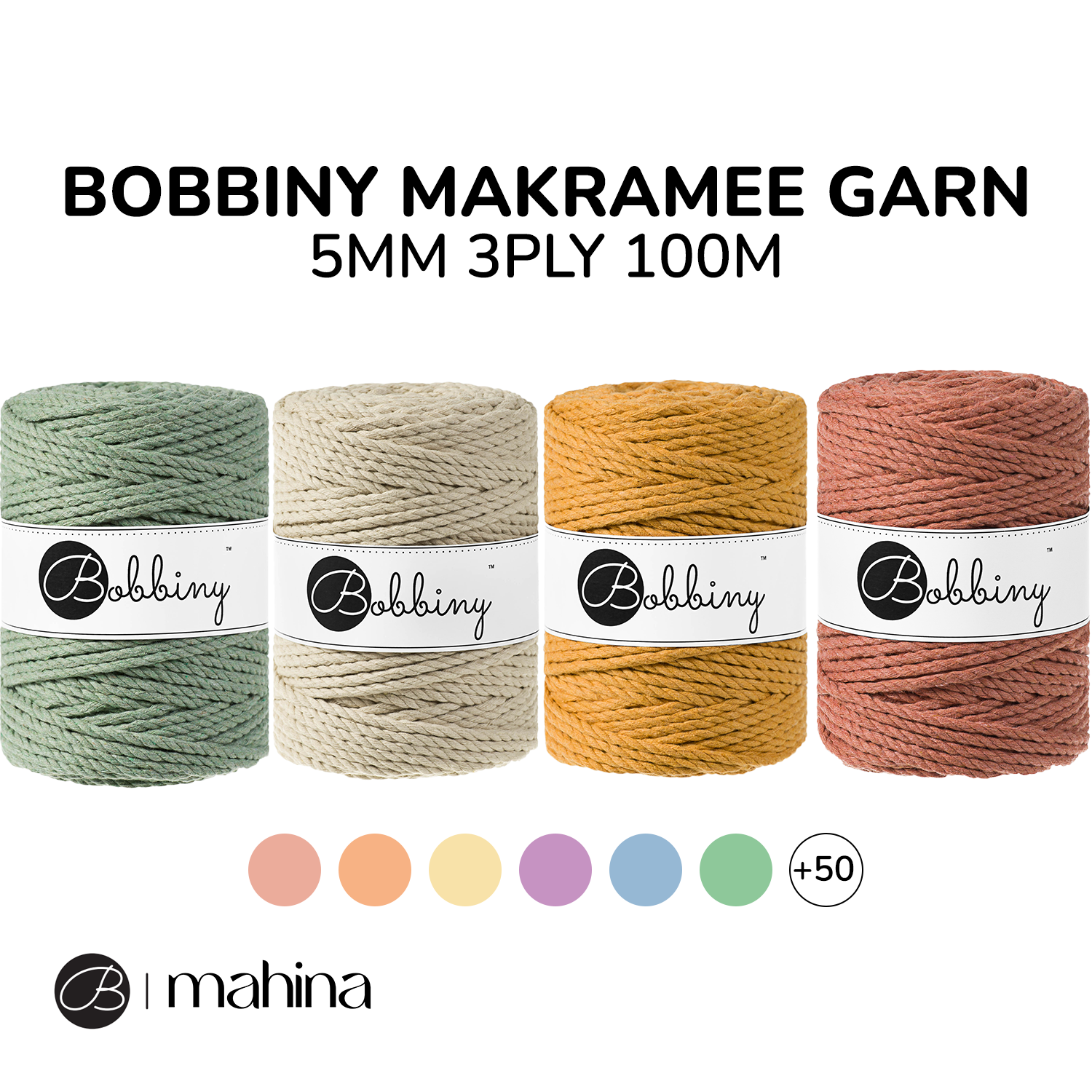 Bobbiny Makramee Garn 5mm 3ply 100m - mahina