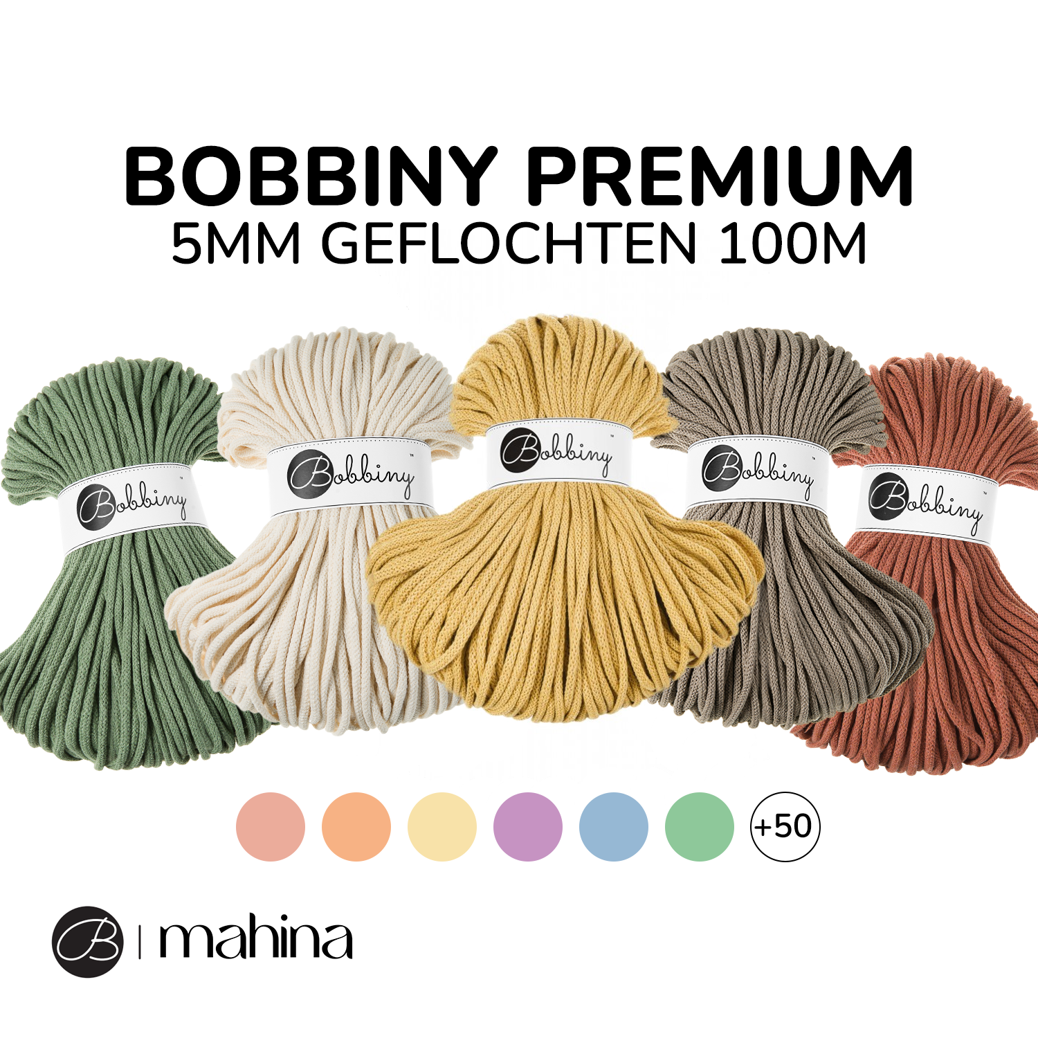 Bobbiny PREMIUM Flechtkordel 5mm geflochten 100m - mahina