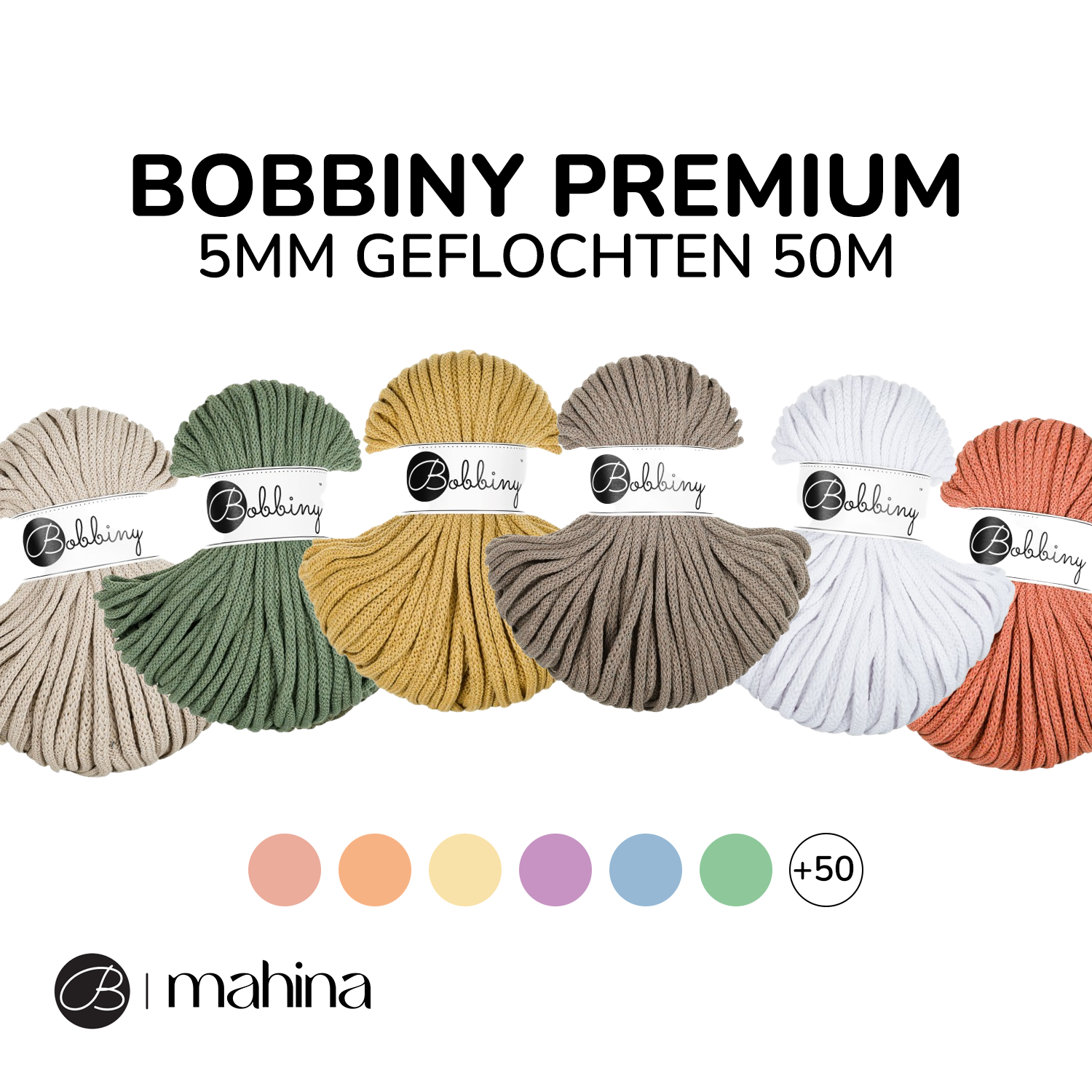 Bobbiny PREMIUM Flechtkordel 5mm geflochten 50m - mahina