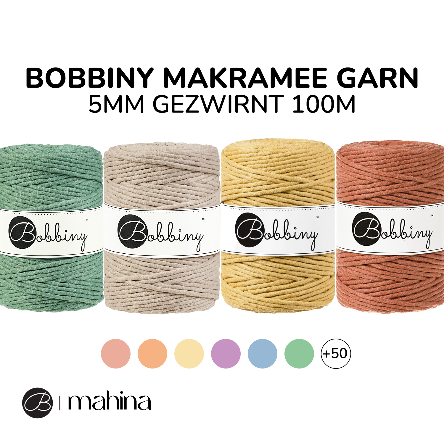 Bobbiny Makramee Garn 5mm gezwirnt 100m - mahina