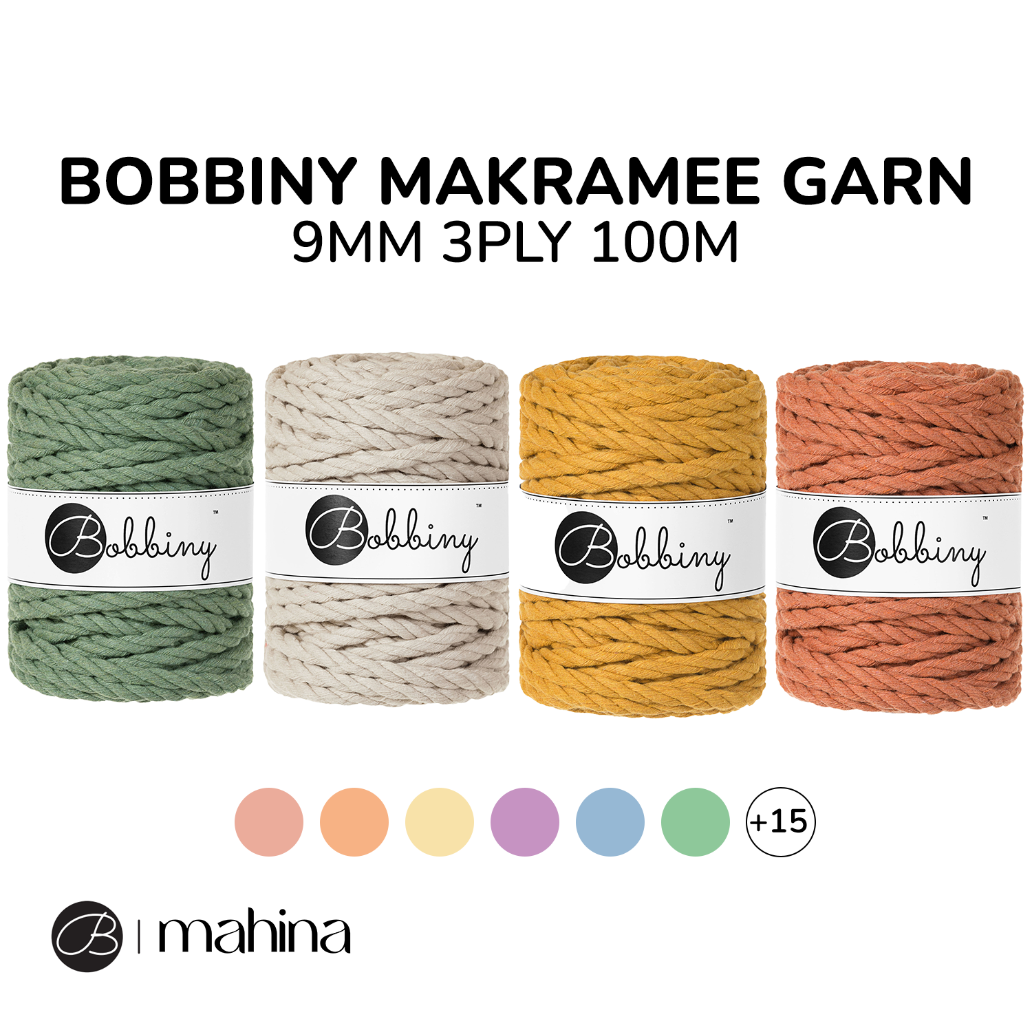 Bobbiny Makramee Garn 9mm 3ply 30m - mahina
