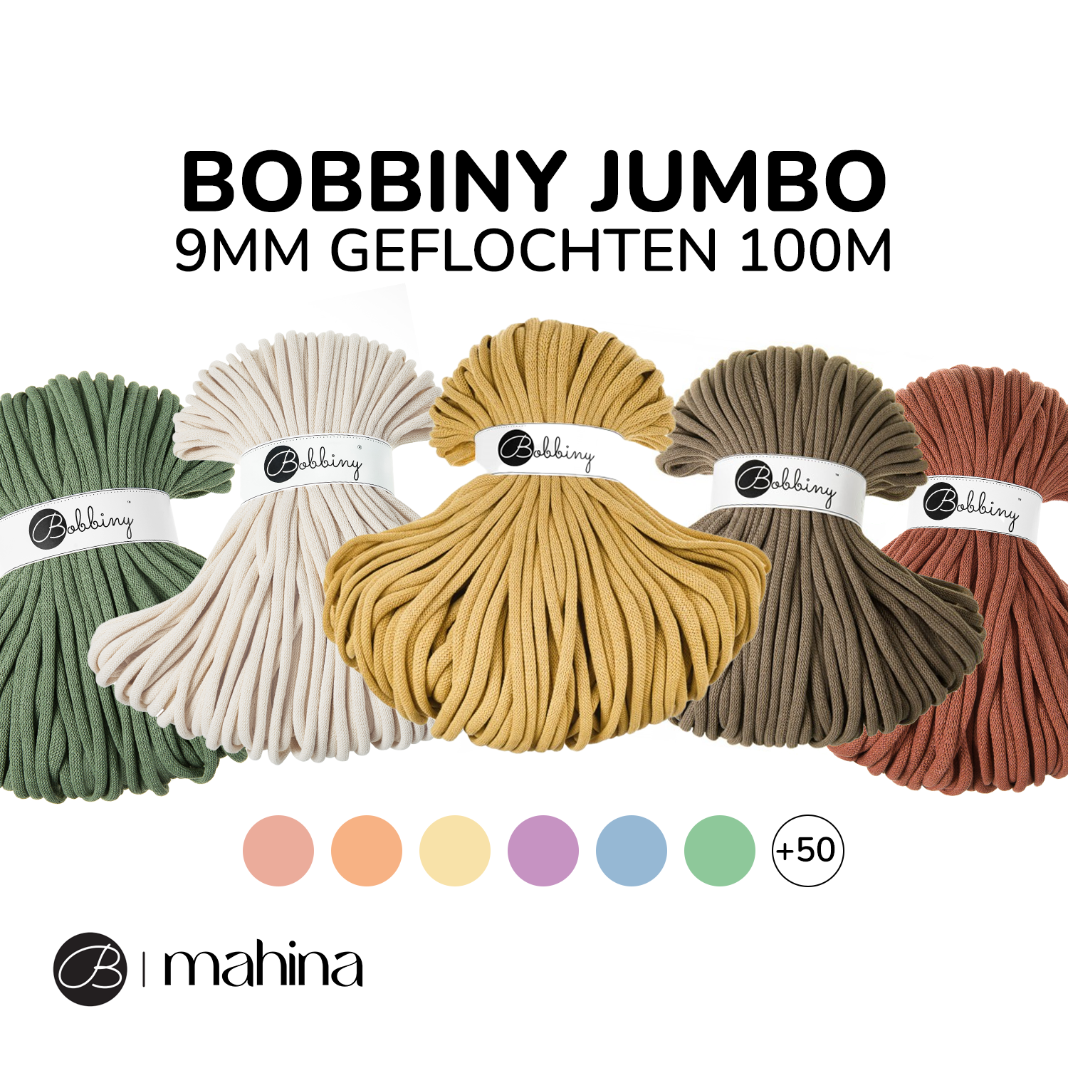 Bobbiny JUMBO Flechtkordel 9mm geflochten 100m - mahina