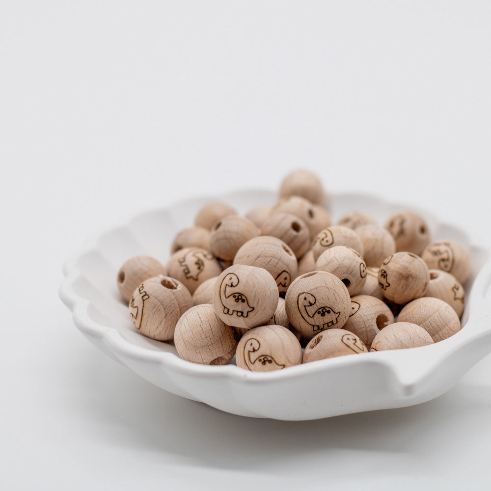 Holzperle handgemachte Gravur "Dino" 12mm/15mm - Bastelbedarf -> Holz > Holzperlen -> Motive von mahina