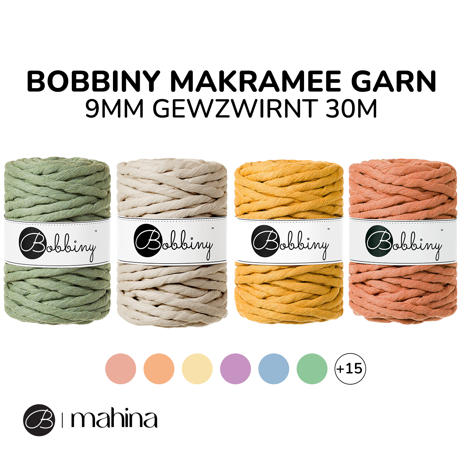 Bobbiny Makramee Garn 9mm gezwirnt 30m - Garne > Baumwollgarne > Bobbiny > Gezwirnt > 9mm von mahina