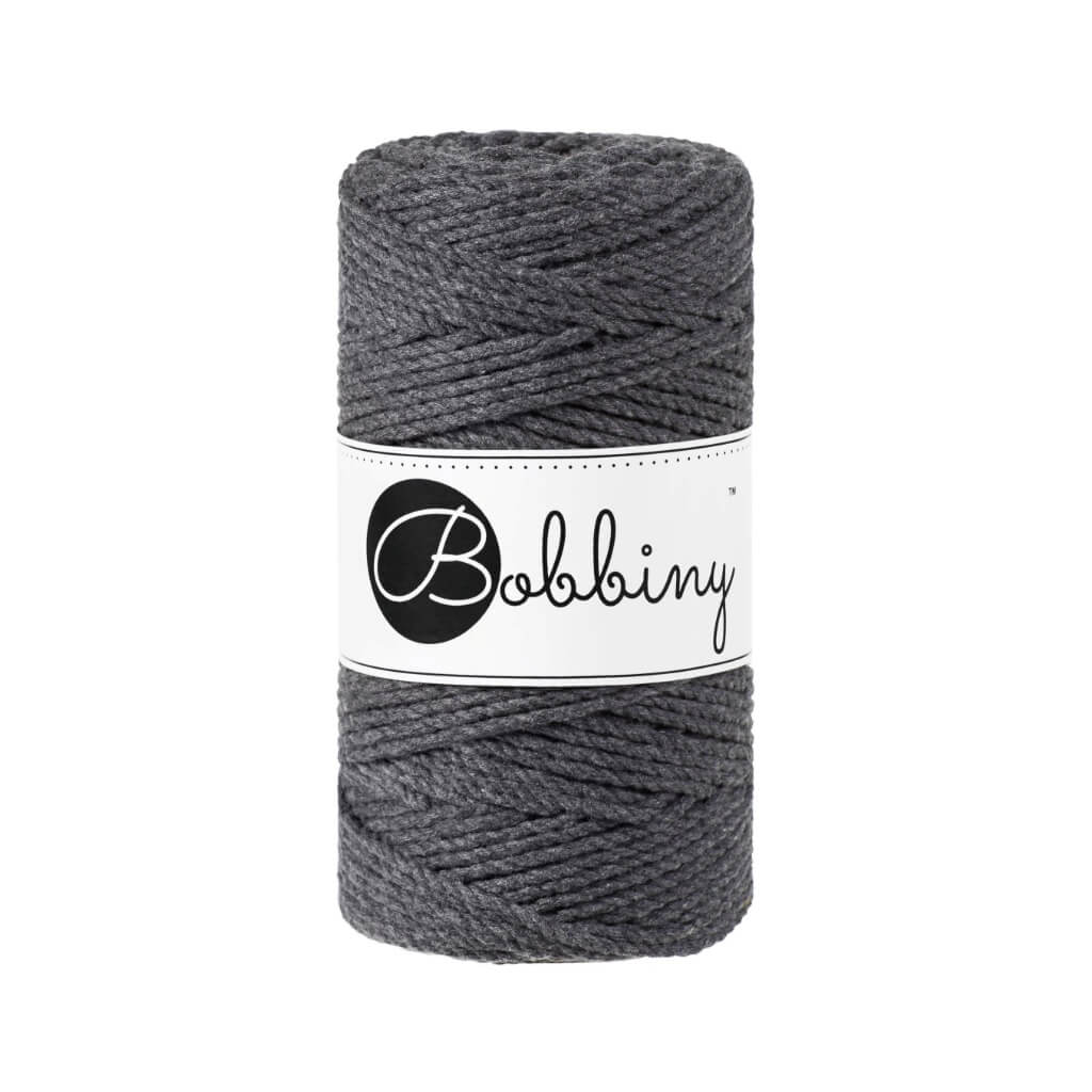 Bobbiny Makramee Garn 3mm 3ply Charcoal 100m - mahina