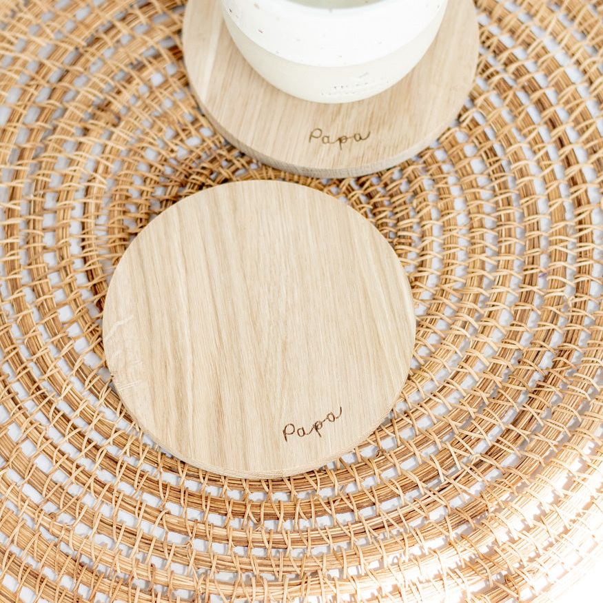 Eulenschnitt Untersetzer aus Eiche "Papa" - Interior > Dekoration > Tassen von mahina