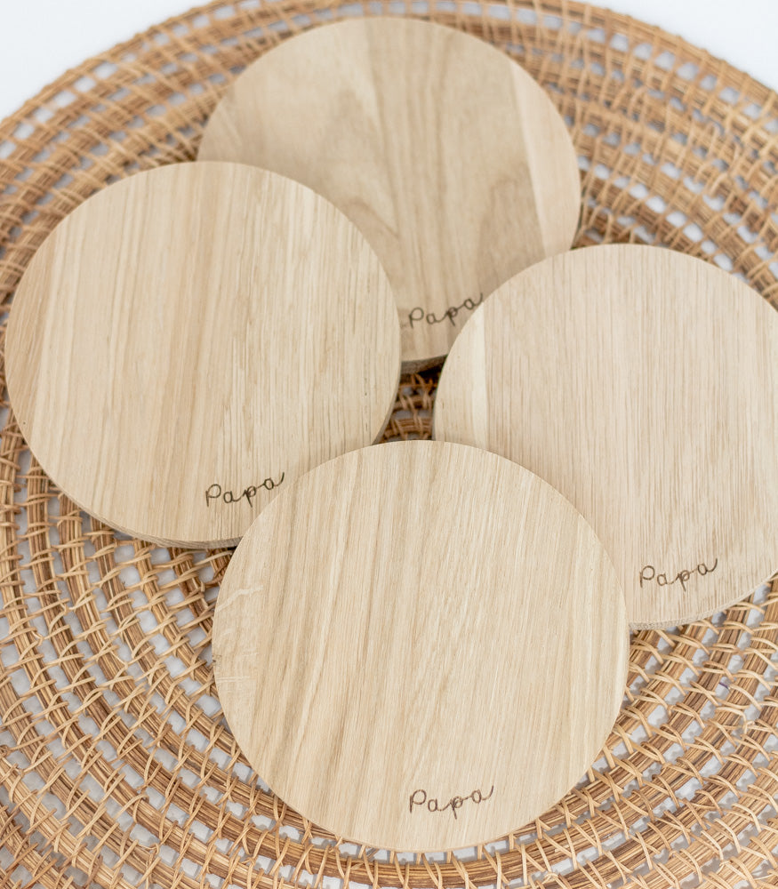 Eulenschnitt Untersetzer aus Eiche "Papa" - Interior > Dekoration > Tassen von mahina