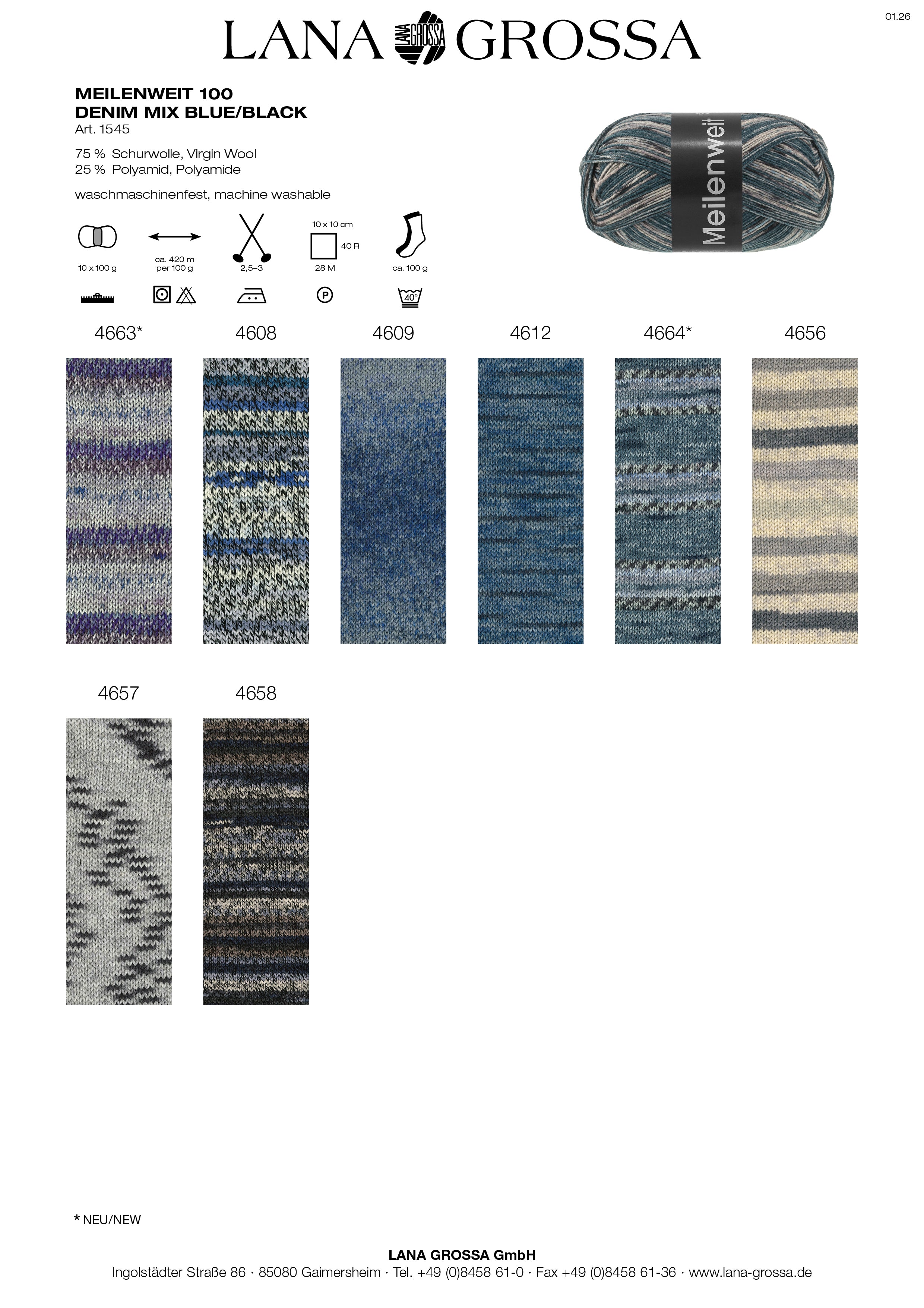 Lana Grossa Meilenweit 100 Denim Mix 100g