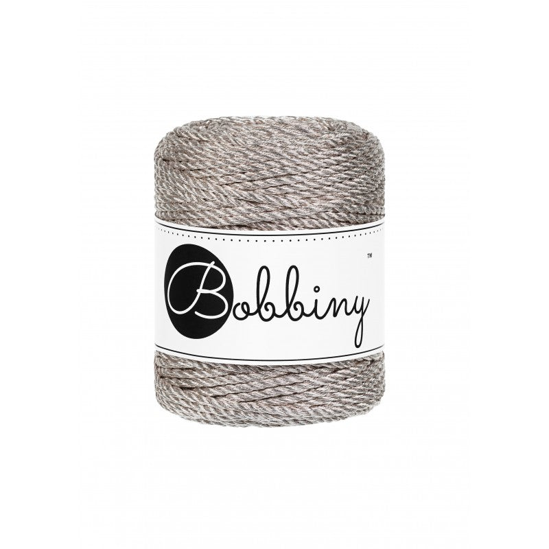 Bobbiny Makramee Garn 3mm 3ply Metallic Platinum 50m - MAHINA