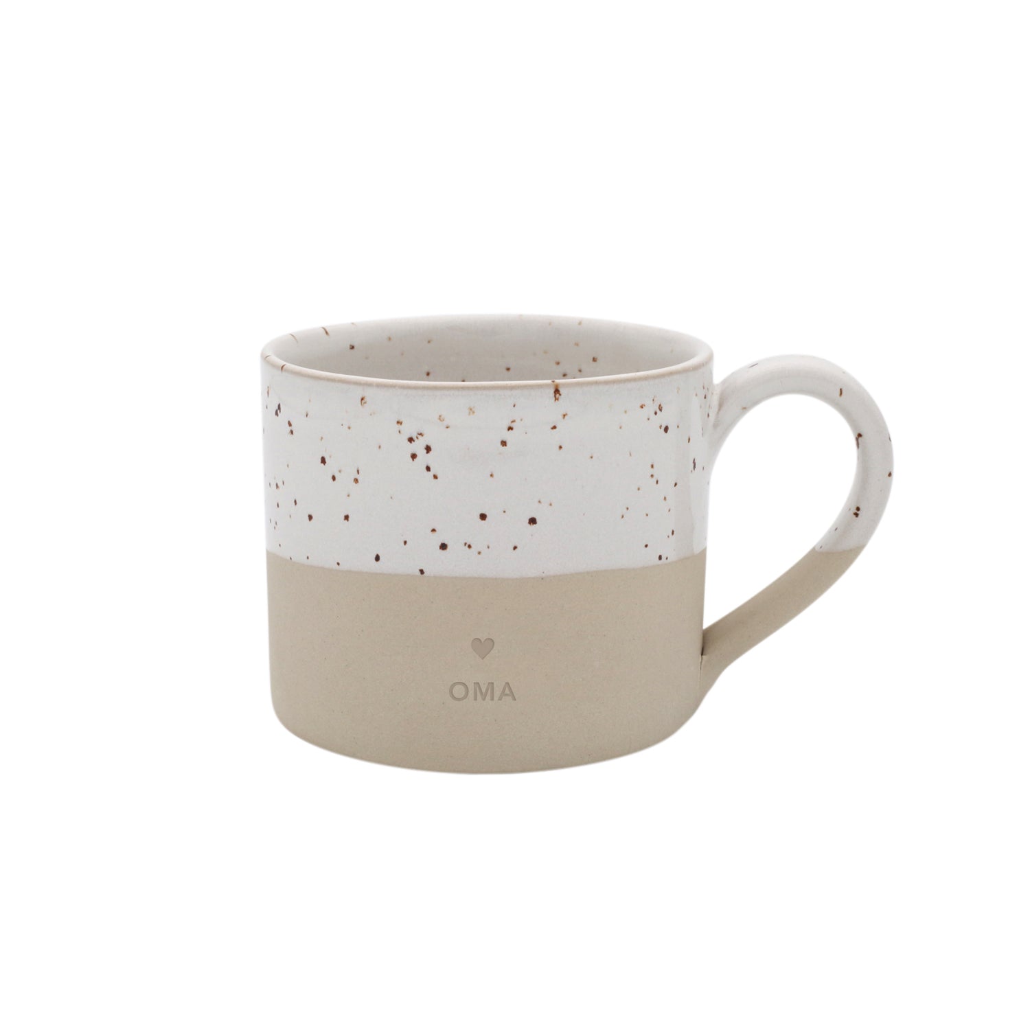 Handgemachter Eulenschnitt Tasse aus Steingut "Oma" - mahina