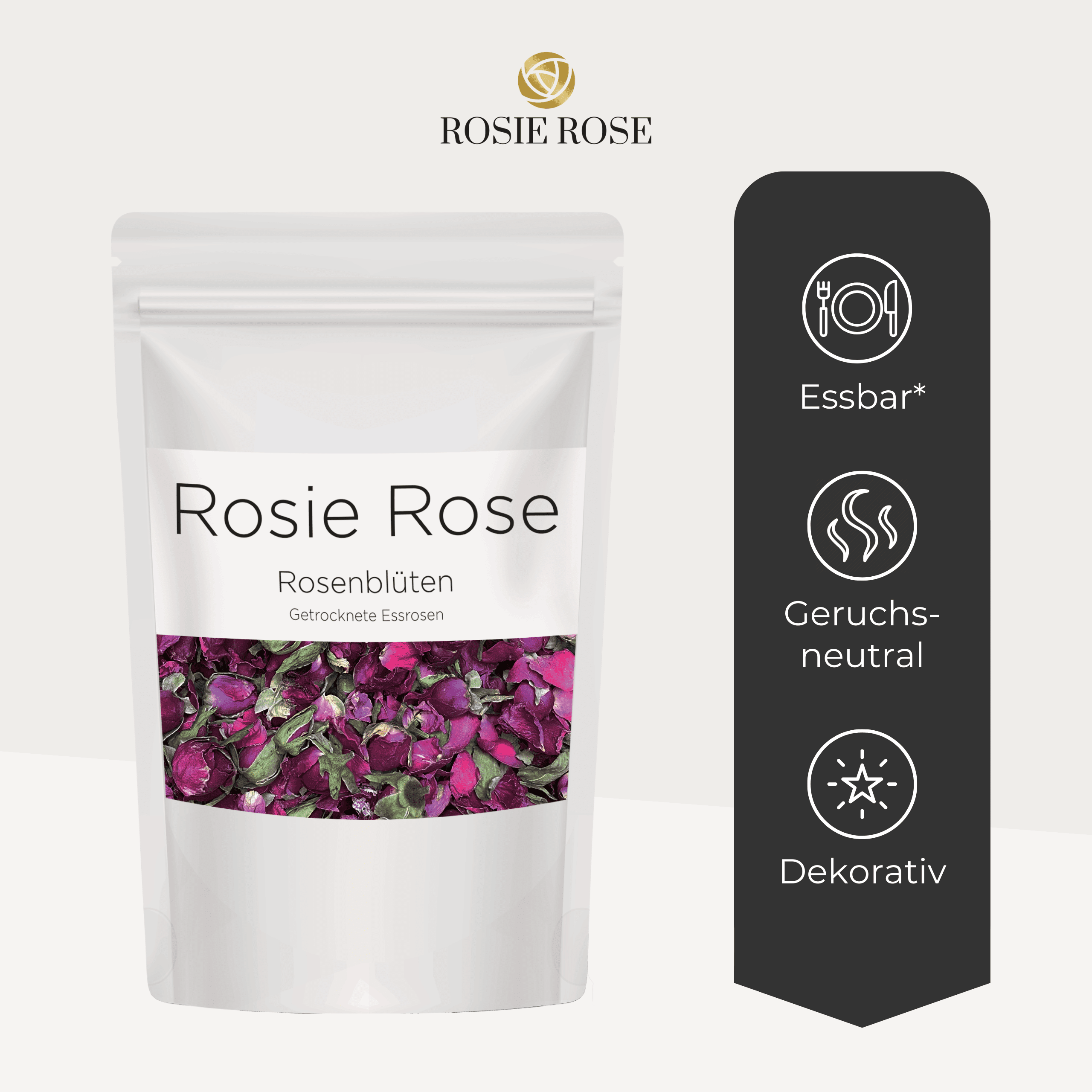 Rosie Rose "Dekorative Rosenblüten" 50g Gastro-Beutel - Essblüten von mahina