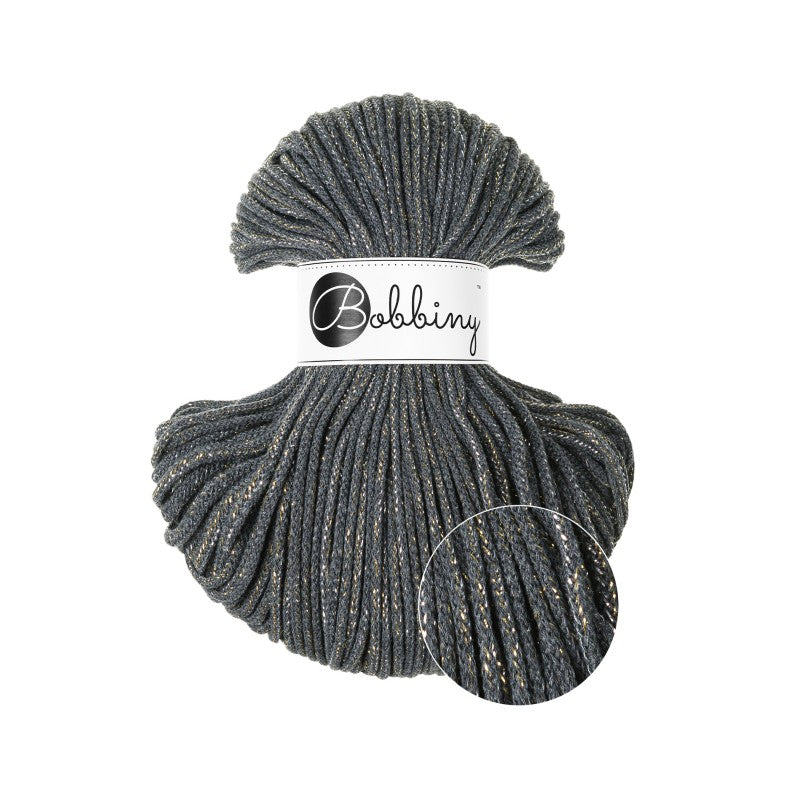 Bobbiny JUNIOR Flechtkordel 3mm geflochten Shiny Charcoal 100m
