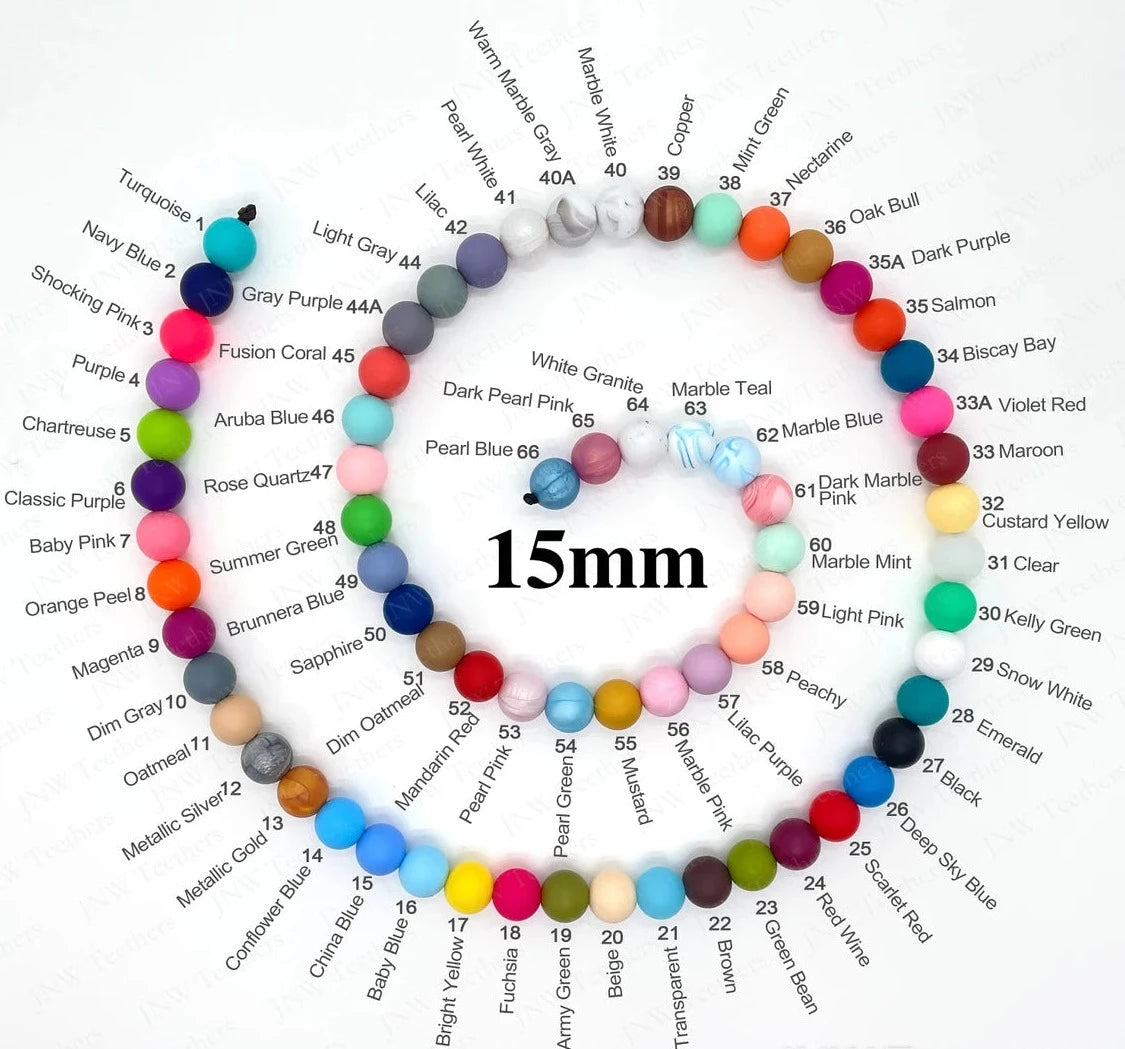 Runde Silikonperle 15mm Farbe #1 - #66 - mahina