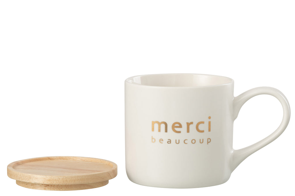 Tasse mit Deckel "Merci" in weiß/gold - MAHINA