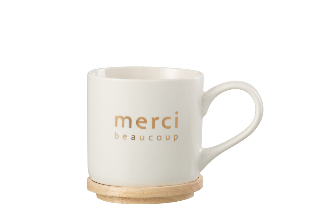 Tasse mit Deckel "Merci" in weiß/gold - MAHINA