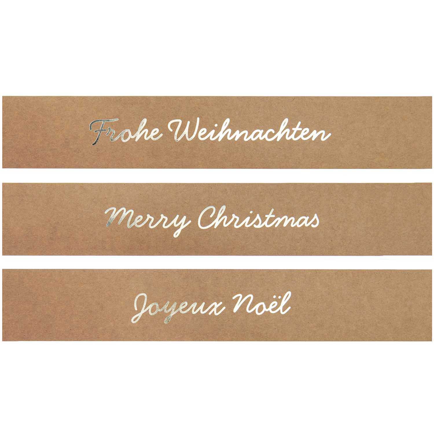 Papierstreifen weihnachtlich 7x42cm aus Kraftpapier, 3 Stück - mahina