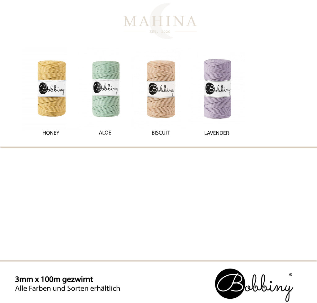 Bobbiny Makramee Garn 3mm gezwirnt 100m in verschiedenen Farben - MAHINA