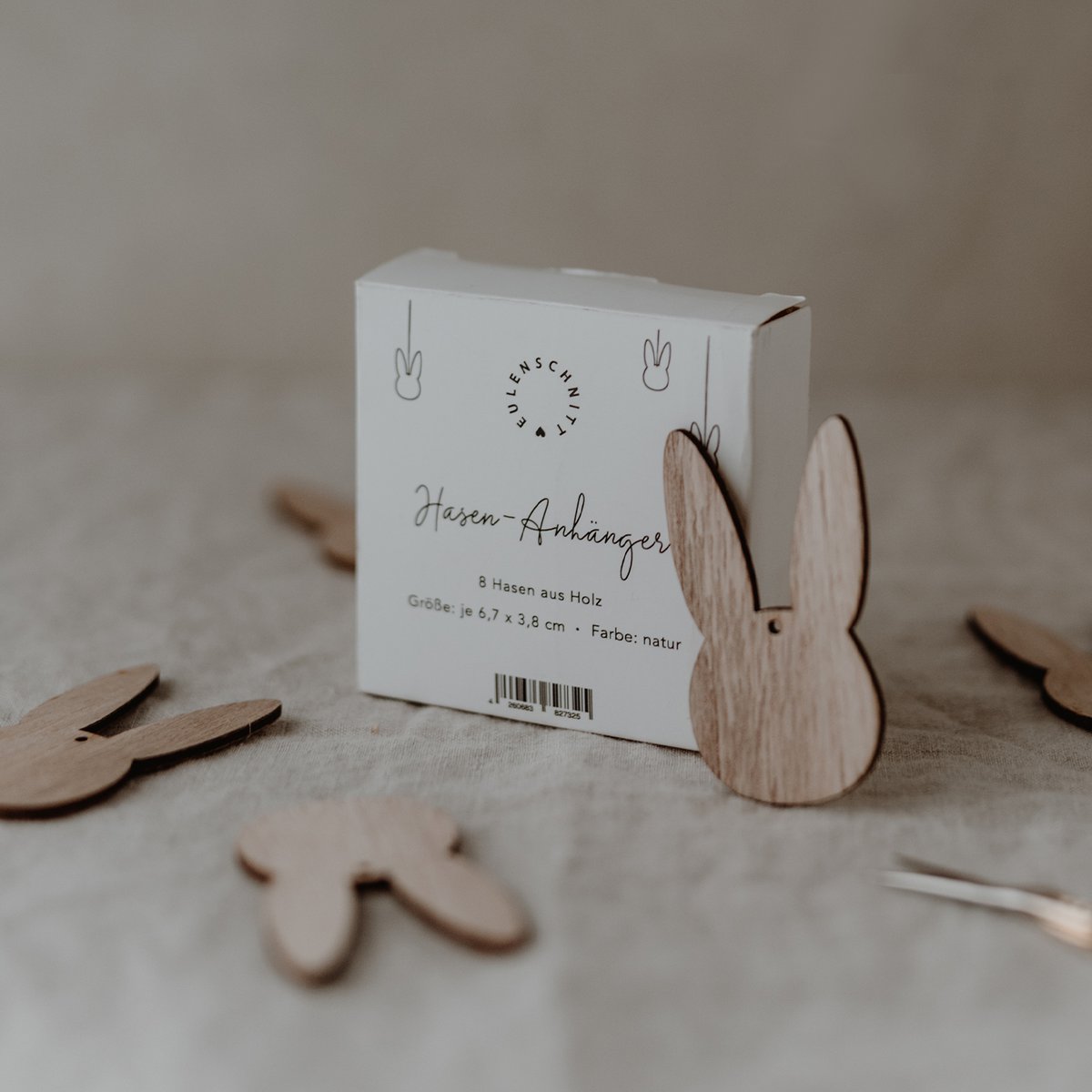 Eulenschnitt Holzanhänger Hase, 8er Set - mahina